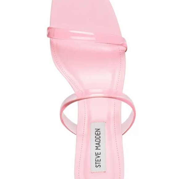 STEVE MADDEN Womens Pink Translucent Straps Square Toe Block Heel - Picture 2 of 2